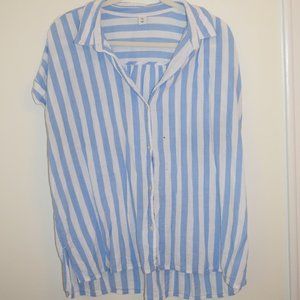 Old Navy Relaxed Vertical Stripe Cap Sleeve Button-down